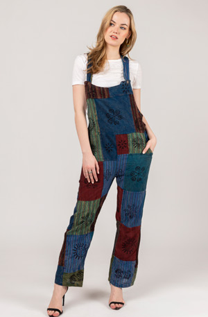 Tibetan Patchwork Jumpsuit (Overalls) Blue